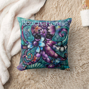 Coussin Octopus lunaire Floral Turquoise Purple Bleu Côte