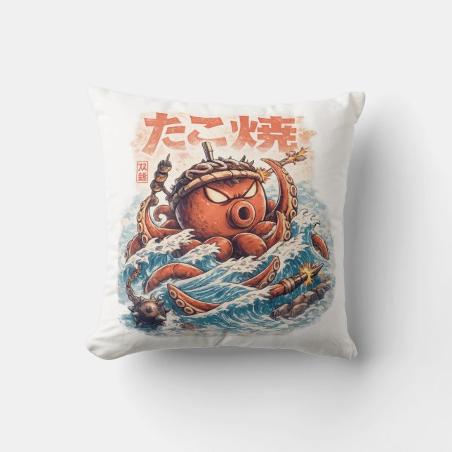 Coussin Octopus Samurai Fury – Japanese Inspired Ocean Art (Recto)