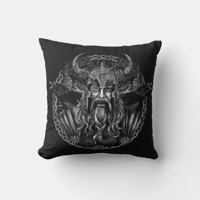 Coussin Odin et ses corbeaux Huginn et Muninn (Recto)