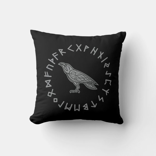 Coussin Odin Raven Crow Viking Mythologie runes runes runi (Recto)