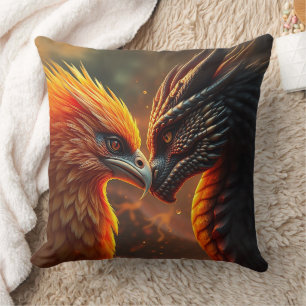 Coussin OEil à l'oeil avec un Phoenix et un Dragon