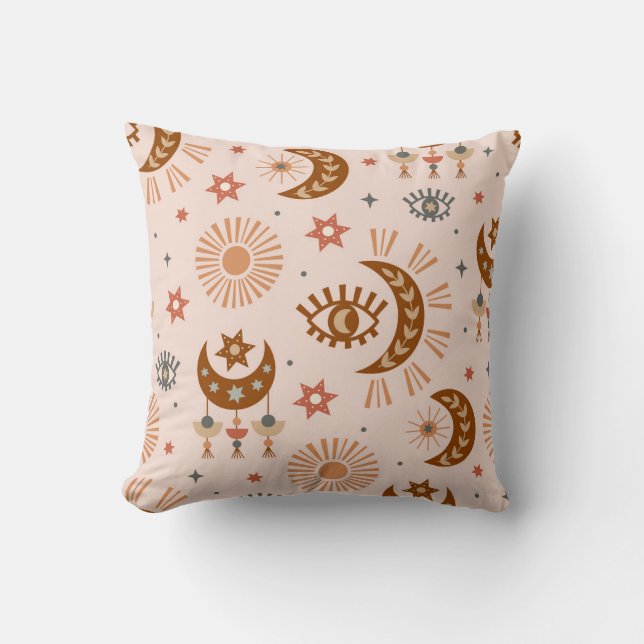 Coussin Oeil céleste, lune, motif du soleil. (Recto)