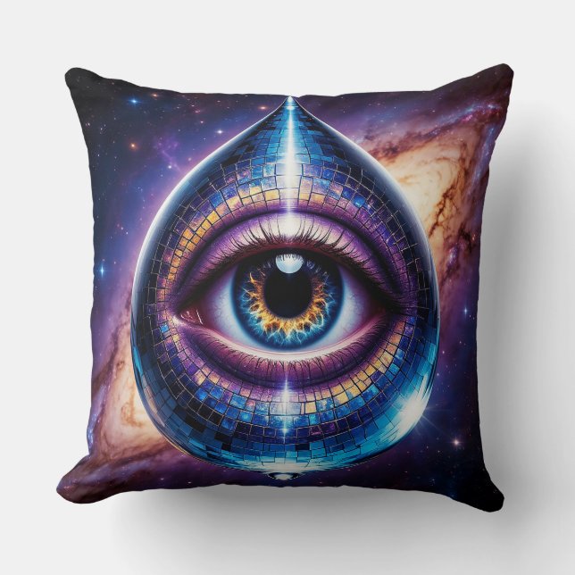 Coussin Œil Cosmique Dans Disco Galactique en Forme de Lar (Recto)