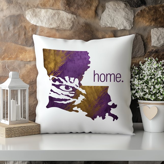 Coussin Œil de Tigre Or Violet État de Louisiane (Créateur téléchargé)