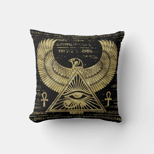 Coussin Oeil égyptien de Horus - d'or et de noir de Wadjet (Recto)