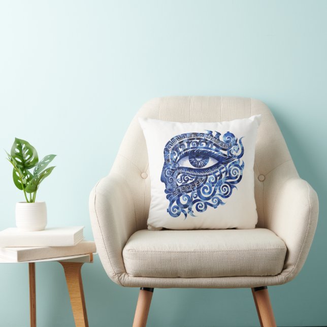 Coussin Oeil mal grec Abstrait avec clé grecque (Chaise)