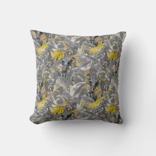 Coussin Oeil mousseux et gris - feuilles jaunes