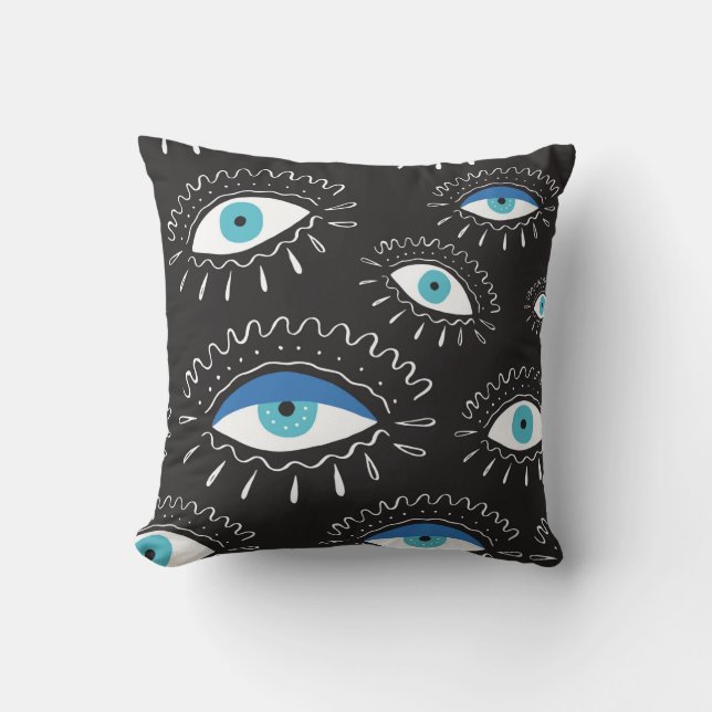 Coussin Oeil tribal aztèque indien dessiné à la main avec  (Recto)