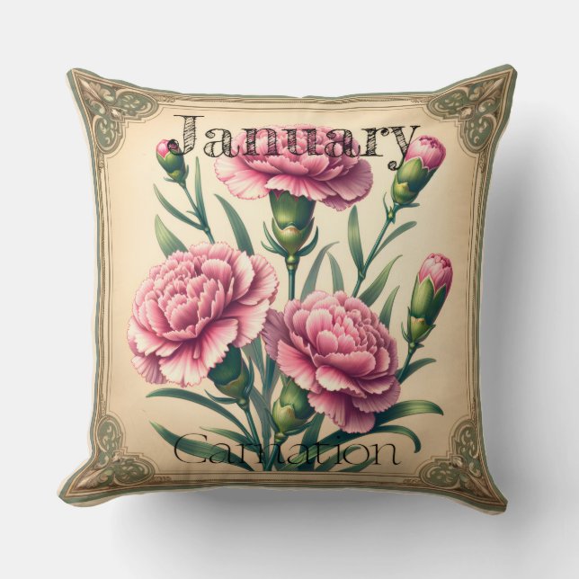 Coussin Oeillet de janvier mois de naissance double face (Recto)