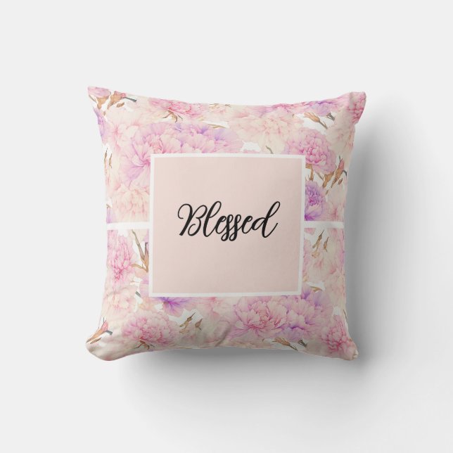 Coussin Œillets roses et lavande,  (Recto)