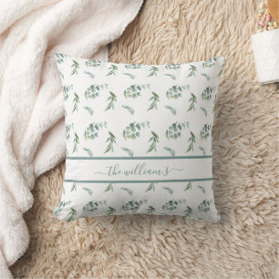 Coussin Oeucalyptus botanique motif blanc vert