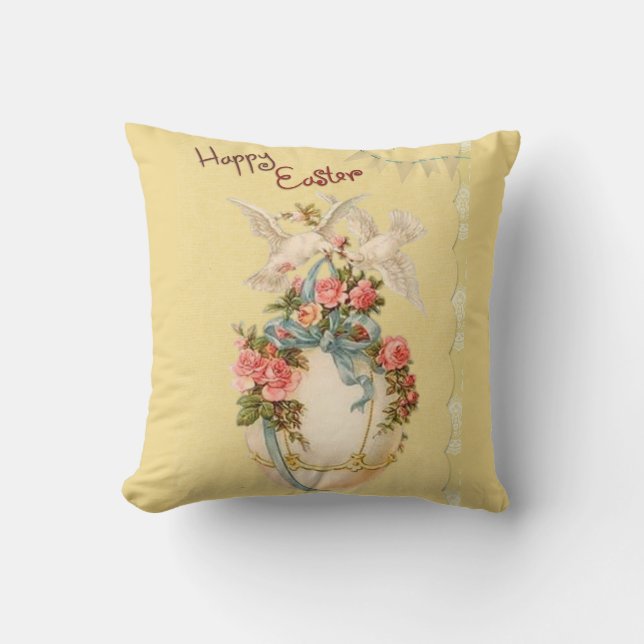 Coussin Œuf de Pâques et printemps vintage (Recto)