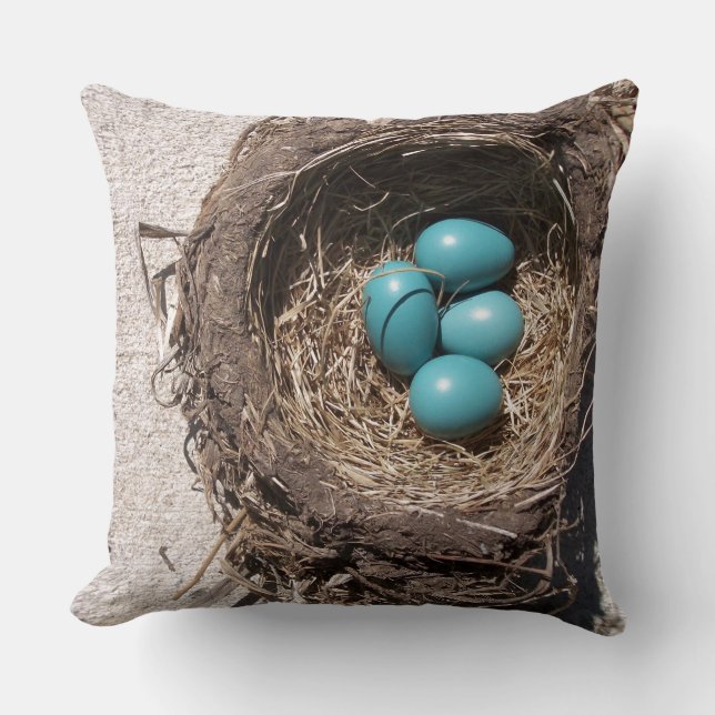 Coussin Oeufs bleus de Robin du nid de l'oiseau rustique (Recto)