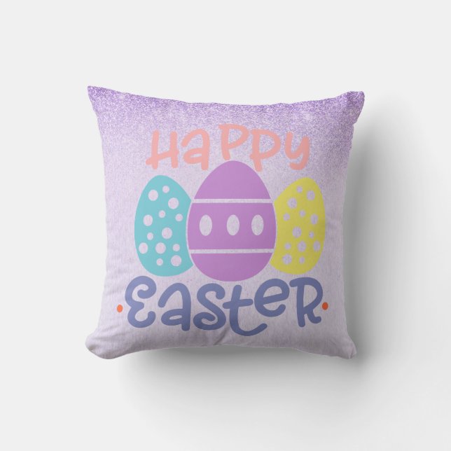 Coussin Œufs de Pâques Bonheur Printemps Violet (Recto)