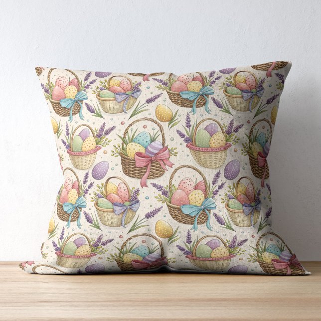 Coussin Œufs de Pâques dans un panier en osier avec de la  (Créateur téléchargé)