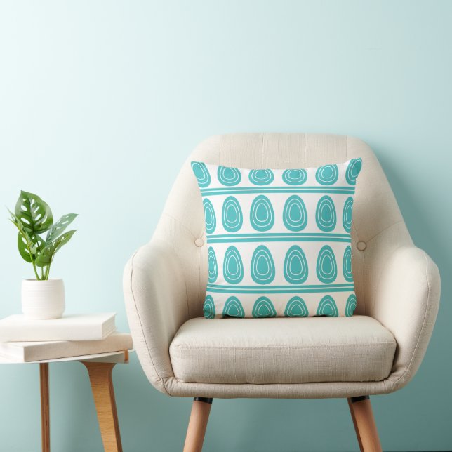 Coussin Œufs de Pâques modernes bleus heureux (Chaise)