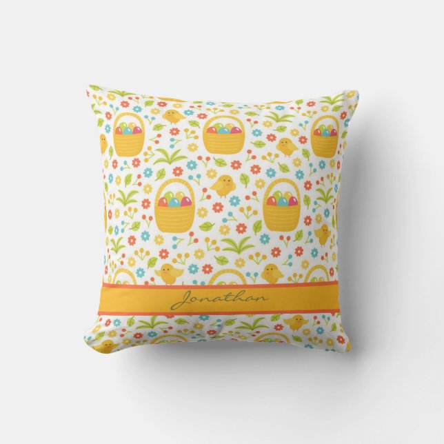 Coussin Oeufs de Pâques Monogrammes dans un Panier (Recto)