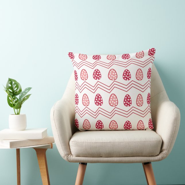 Coussin Œufs de Pâques Rose Rouge Motif Joyeuses Pâques (Chaise)