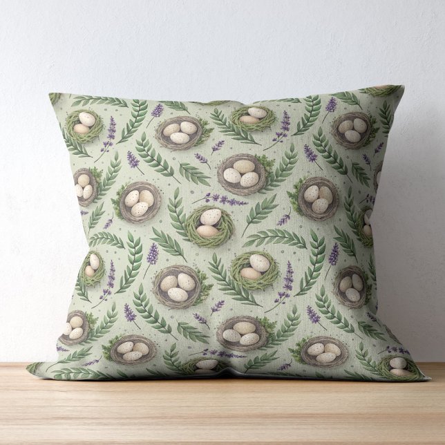 Coussin Oeufs de Pâques Vert Sauge Simple Nid de Lavande (Créateur téléchargé)
