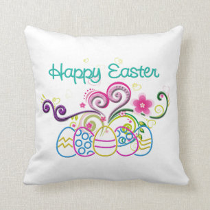 Coussin Oeufs de parties scintillantes de Pâques et flora