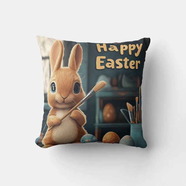 Coussin Oeufs de peinture de lapin de Pâques mignons : Art (Recto)