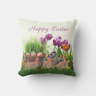 Coussin Œufs et Lapins de Pâques