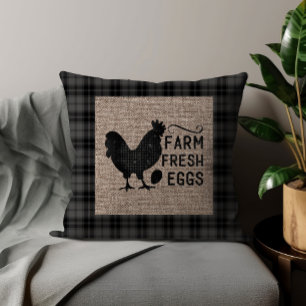Coussin OEufs frais de la ferme de gris noir Burlap de pou