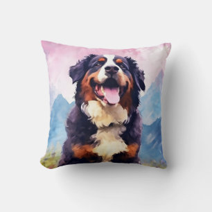Coussin OEuvre colorée d'aquarelle du chien de montagne be