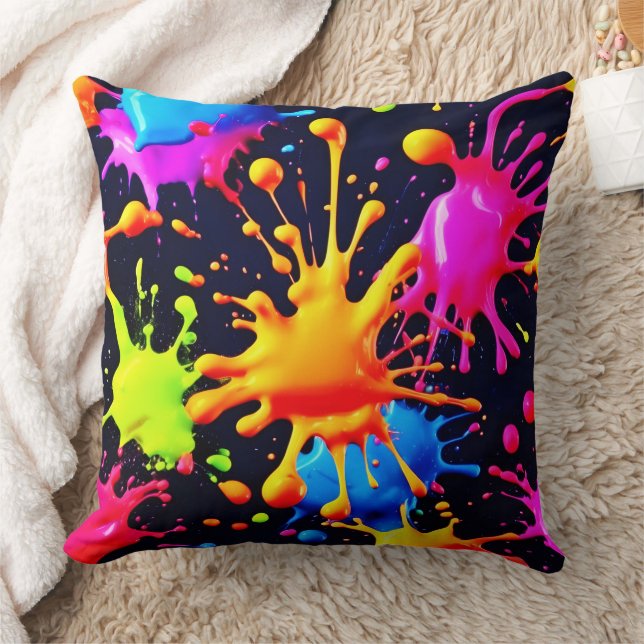Coussin Œuvre d'art abstraite avec éclaboussures de peintu (Couverture)