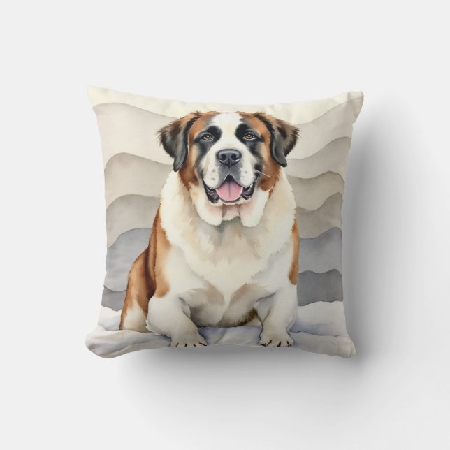 Coussin Œuvre d'art aquarelle Saint-Bernard dérive de neig (Recto)
