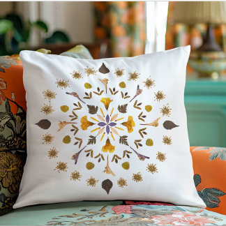 Coussin Œuvre d'art botanique mandala fleurs pressées