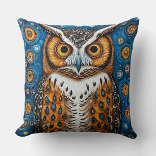 Coussin Œuvre d'art colorée de hibou avec détails complexe