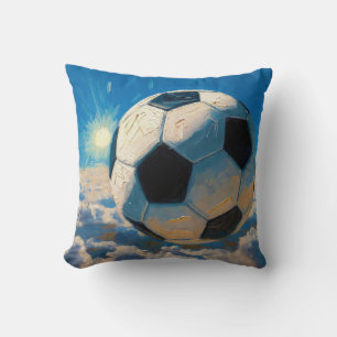 Coussin Œuvre d'art de ballon de football volant (peinture