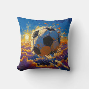 Coussin Œuvre d'art de ballon de football volant (peinture