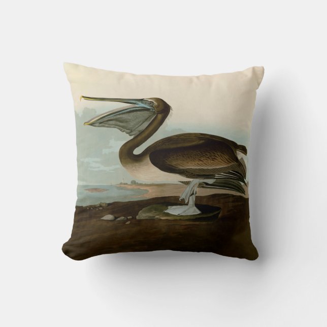 Coussin Œuvre d'art de Pélican Brun de John James Audubon  (Recto)