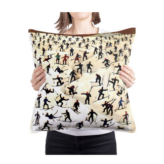 Coussin Œuvre d'art de skieurs vintage, peinture de paysag