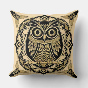 Coussin Œuvre d'art élégante de hibou doré – Cadeau de lux