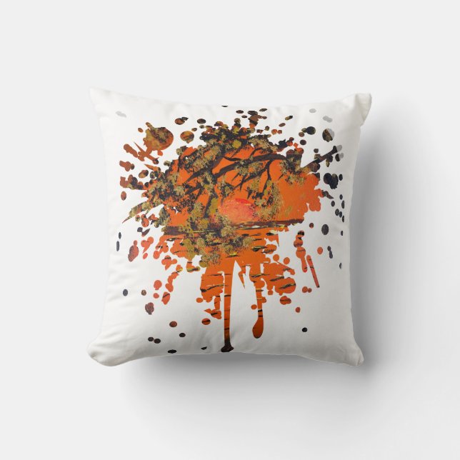 Coussin Œuvre d'art faite main - Coucher de soleil doré  (Recto)