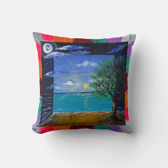 Coussin Œuvre d'art faite main - Jour et Nuit  (Recto)