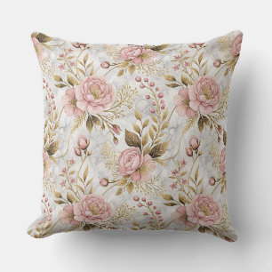 Coussin Œuvre d'art florale botanique Pivoine rose et Saug