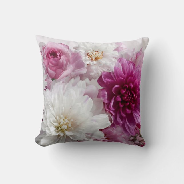 Coussin Œuvre d'art florale botanique sur tasse à café – É (Recto)