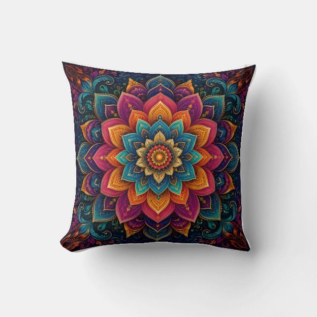 Coussin Œuvre d'art florale inspirée des mandalas (Recto)