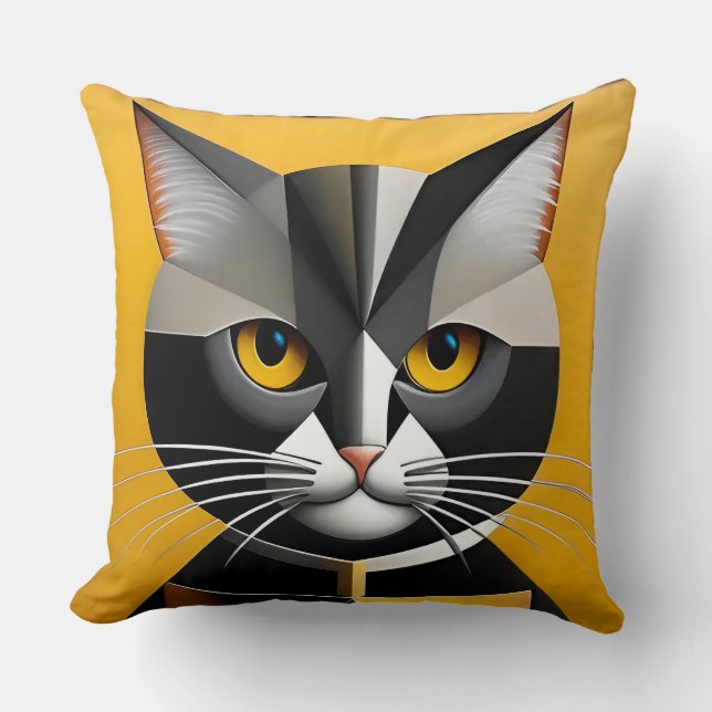 Coussin Œuvre d'art géométrique abstraite de chat (Recto)