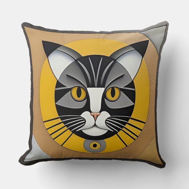 Coussin Œuvre d'art géométrique de chat (Recto)