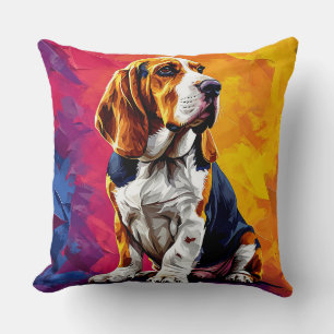 Coussin Œuvre d'art numérique colorée d'un chien Beagle