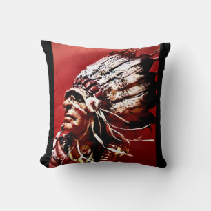 Coussin Œuvre d'art originale "Chef Nez Perce" autochtone