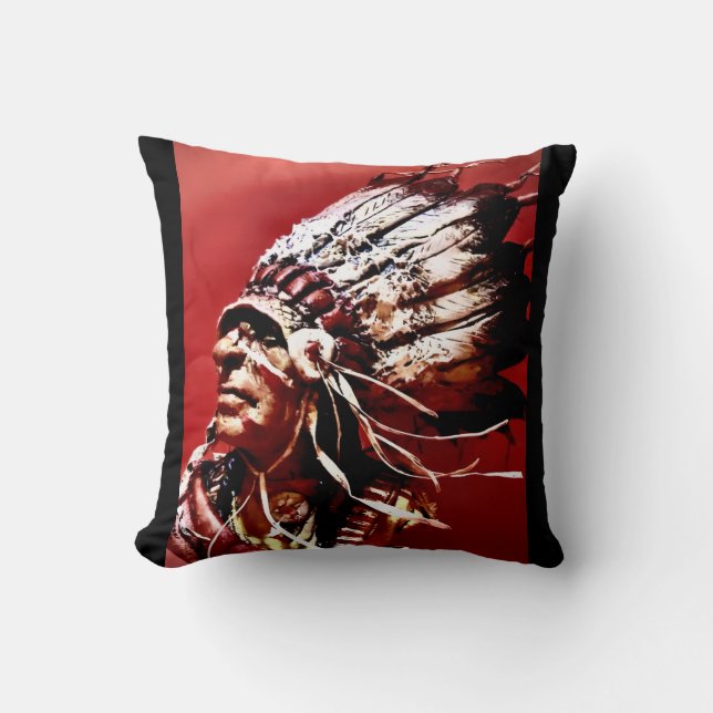 Coussin Œuvre d'art originale "Chef Nez Perce" autochtone  (Recto)