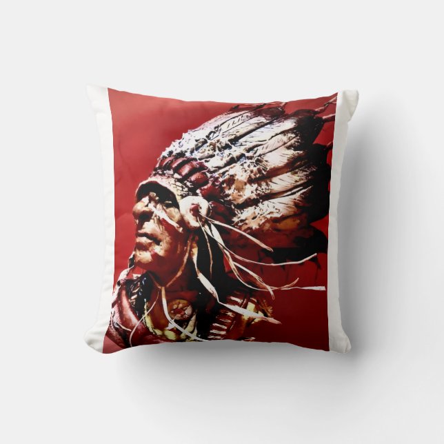 Coussin Œuvre d'art originale "Chef Nez-Percé" autochtone  (Recto)