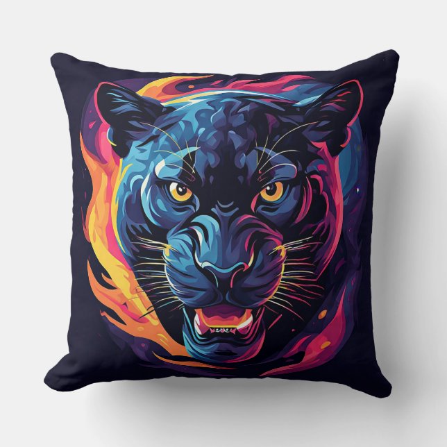 Coussin Œuvre d'art panthère agressive en couleurs néon (Recto)