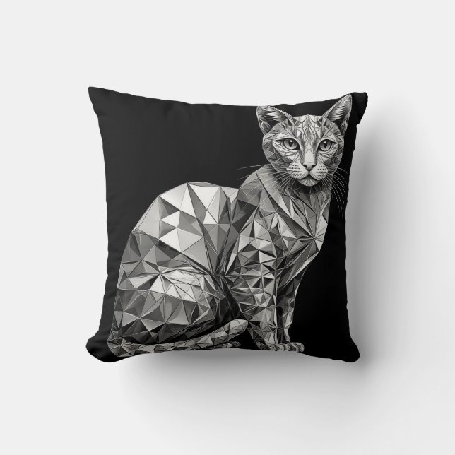Coussin Œuvre d'art polygonale d'un chat montrant un desig (Recto)